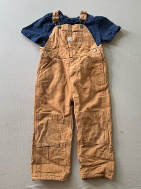 Toddler Carhartt Flannel Lined CANVAS BIB OVERALL & T-Shirt Set